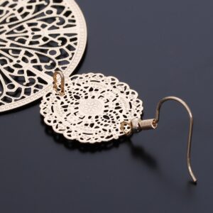 Filigree Disc Drop Earrings Double Round Disc Statement Earrings Metallic Brass Disc Dangle Hook Earrings