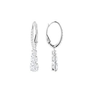 Swarovski Stilla Attract Trilogy Drop Pierced Earrings with White Crystals on a Rhodium Plated Setting with Hinged Closure