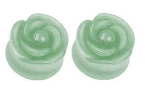 pierced owl green aventurine stone carved rose double flared plugs, sold as a pair (12mm (1/2"))