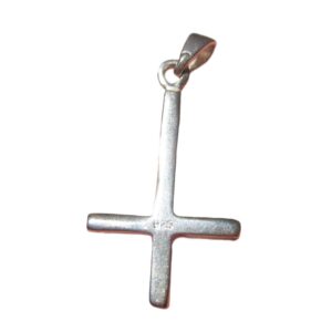 Himalayan Treasures Small 925 Sterling Silver Inverted Petrine Satanic Cross Pendant Free Chain