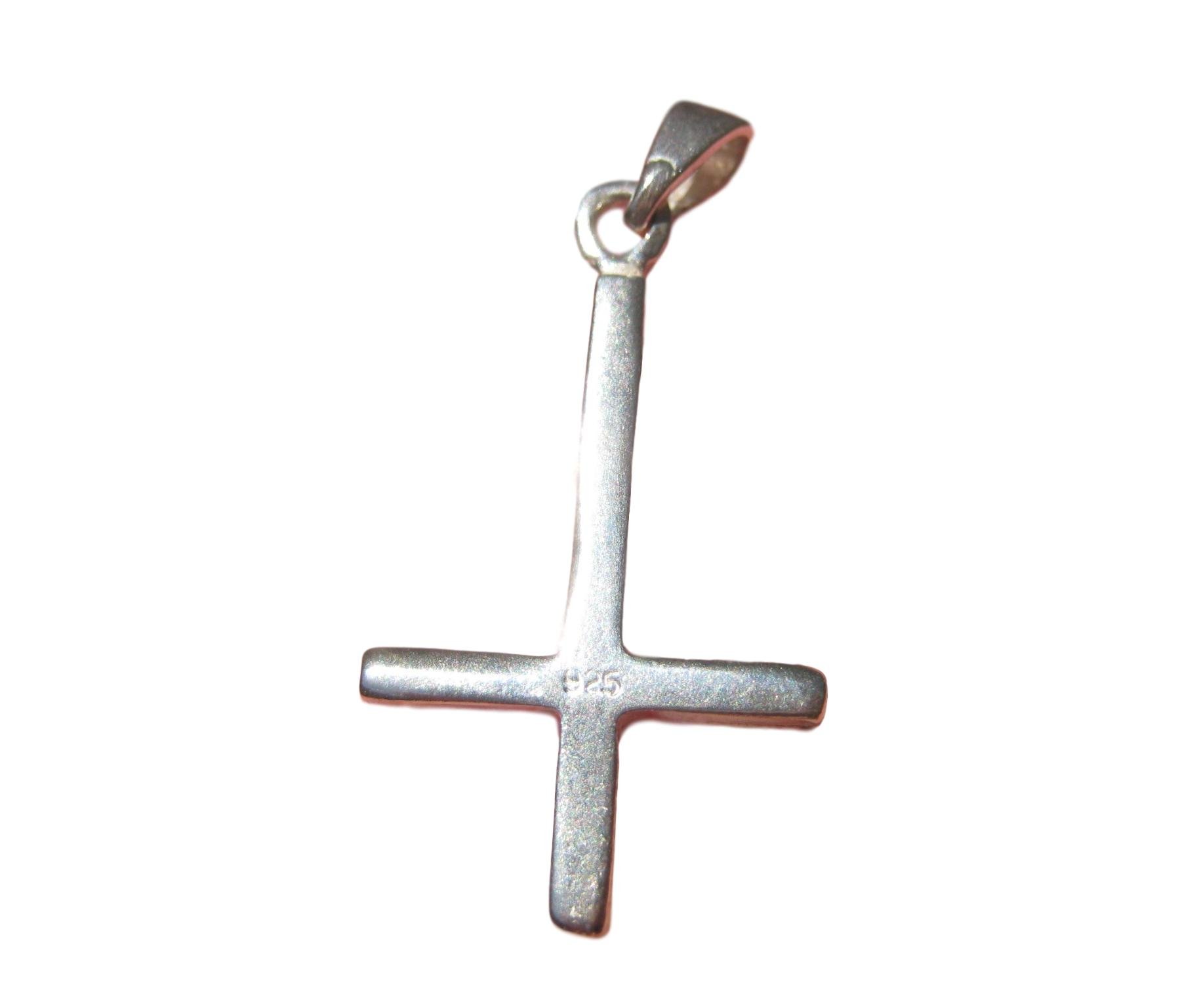 Himalayan Treasures Small 925 Sterling Silver Inverted Petrine Satanic Cross Pendant Free Chain