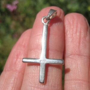 Himalayan Treasures Small 925 Sterling Silver Inverted Petrine Satanic Cross Pendant Free Chain