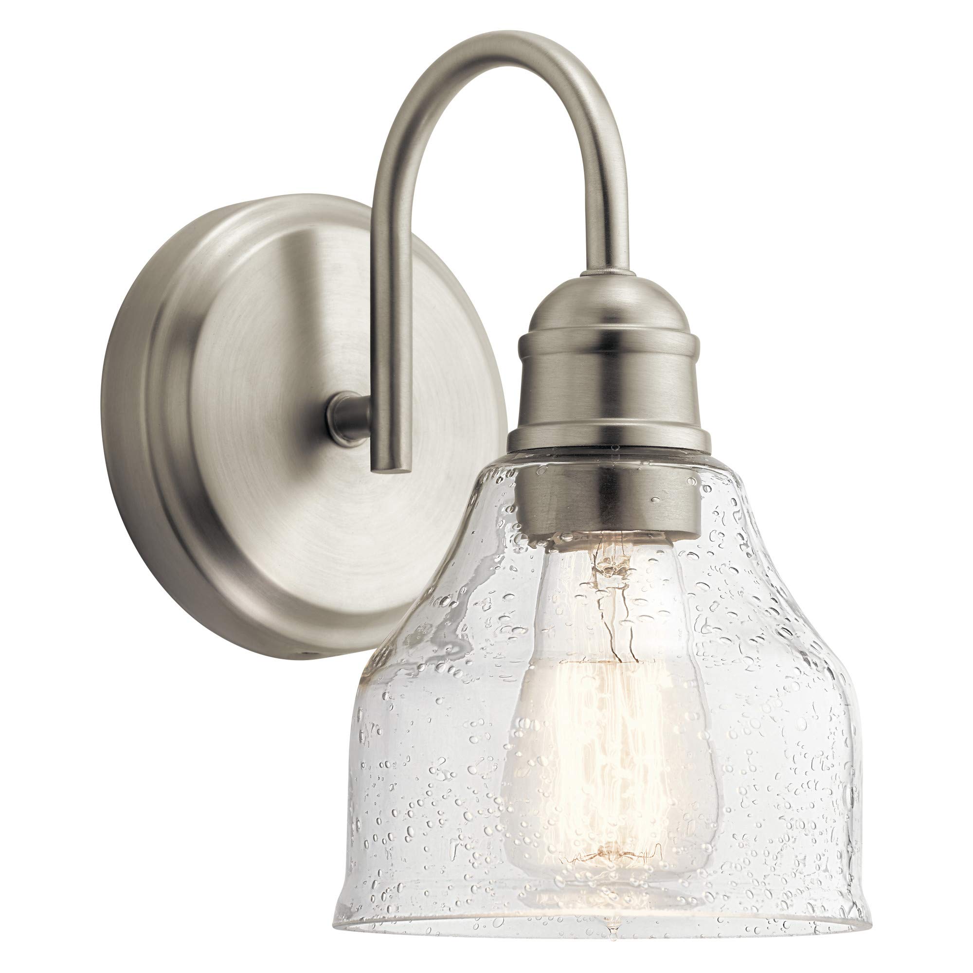 Kichler Avery 14.75" Vanity Bath Light In Brushed Nickel, Vintage 2-Light Bathroom Wall Mount Fixture with Clear Seeded Glass, (14.75" W x 9.25" H), 45972NI