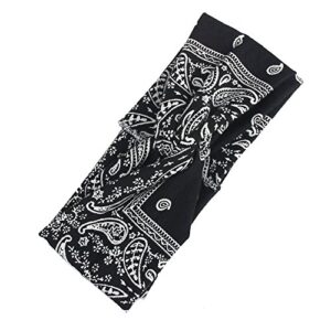 DINPREY Assorted Paisley Print Wide Bandana Knot Headbands Criss Cross Head Wrap Hair Band (4 Colors Pack A)