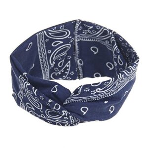 DINPREY Assorted Paisley Print Wide Bandana Knot Headbands Criss Cross Head Wrap Hair Band (4 Colors Pack A)