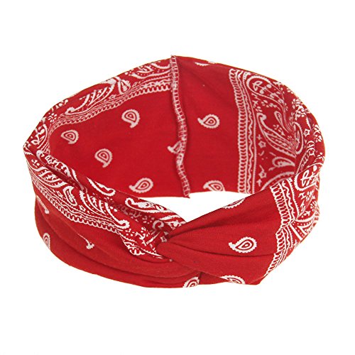 DINPREY Assorted Paisley Print Wide Bandana Knot Headbands Criss Cross Head Wrap Hair Band (4 Colors Pack A)