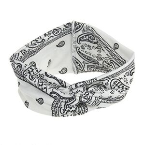 DINPREY Assorted Paisley Print Wide Bandana Knot Headbands Criss Cross Head Wrap Hair Band (4 Colors Pack A)