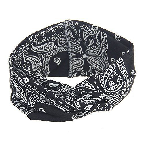 DINPREY Assorted Paisley Print Wide Bandana Knot Headbands Criss Cross Head Wrap Hair Band (4 Colors Pack A)