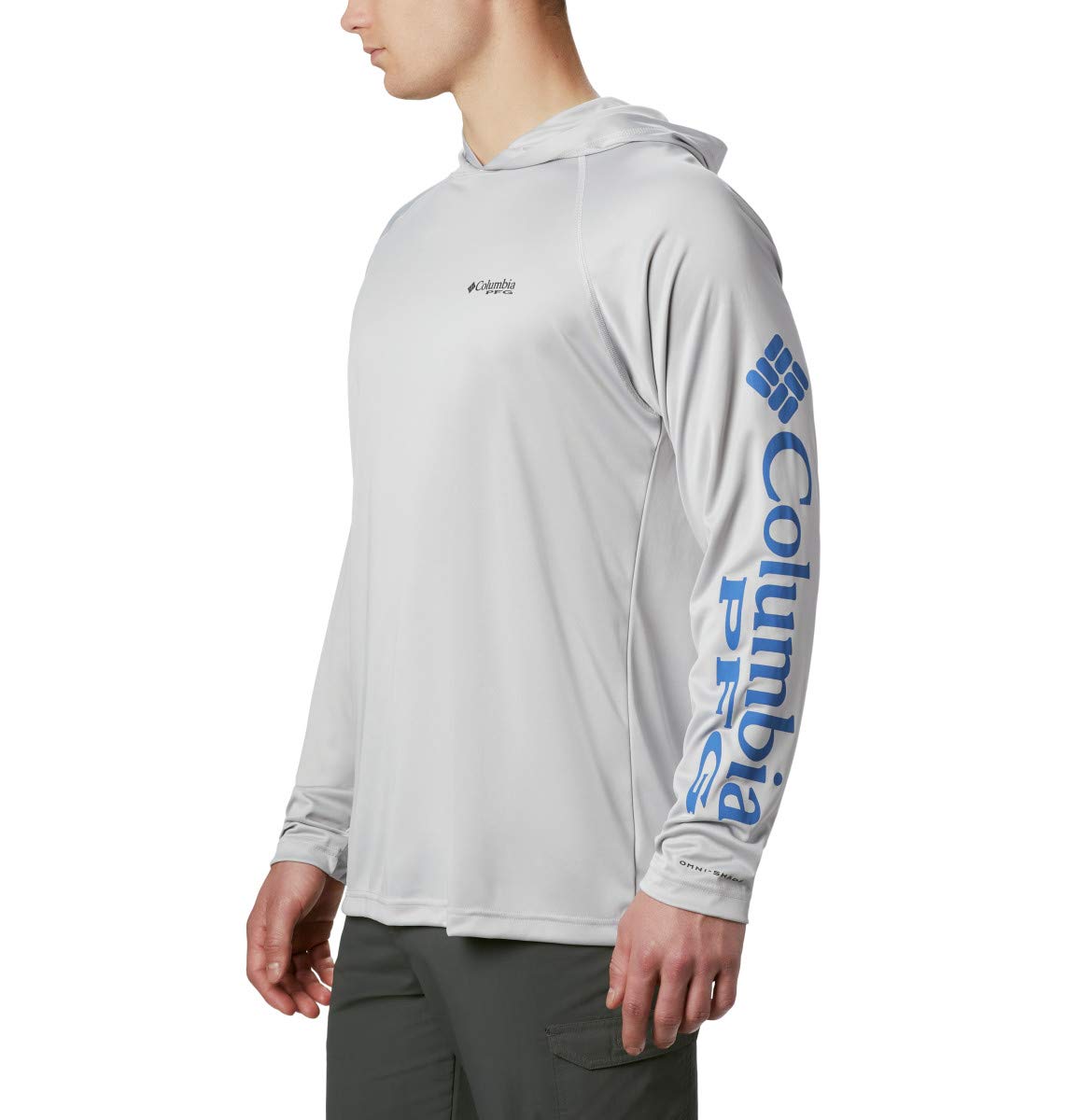 Columbia Men's Terminal Tackle Hoodie, Cool Grey/Vivid Blue Logo, Large