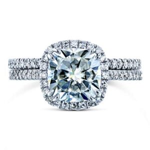 Kobelli Cushion Brilliant Moissanite Halo Bridal Wedding Rings Set 2 3/8 CTW 14k White Gold, 8