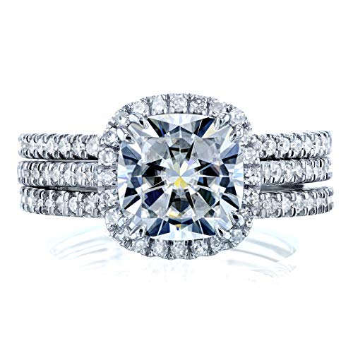 Kobelli Cushion Brilliant Moissanite Halo Bridal Wedding Rings Set 2 1/2 CTW 14k White Gold, 4