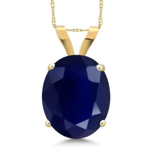 gem stone king 14k yellow gold blue sapphire pendant necklace for women (5.00 cttw, gemstone birthstone, oval 11x9mm, with 18 inch chain)