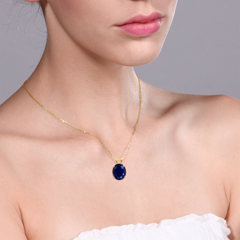 Gem Stone King 14K Yellow Gold Blue Sapphire Pendant Necklace For Women (5.00 Cttw, Gemstone Birthstone, Oval 11X9MM, with 18 Inch Chain)