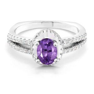 gem stone king 925 sterling silver purple amethyst ring for women (1.25 cttw, oval gemstone birthstone available in size 5, 6, 7, 8, 9)