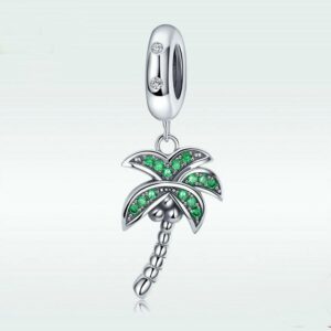 Palm Tree Dangle Charm 925 Sterling Silver Summer Vacation Charm Beads for Bracelet & Necklace