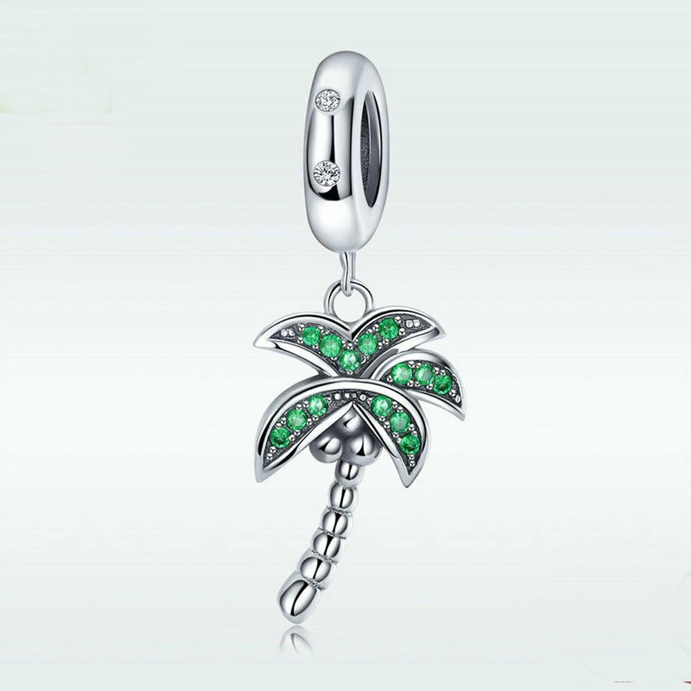 Palm Tree Dangle Charm 925 Sterling Silver Summer Vacation Charm Beads for Bracelet & Necklace