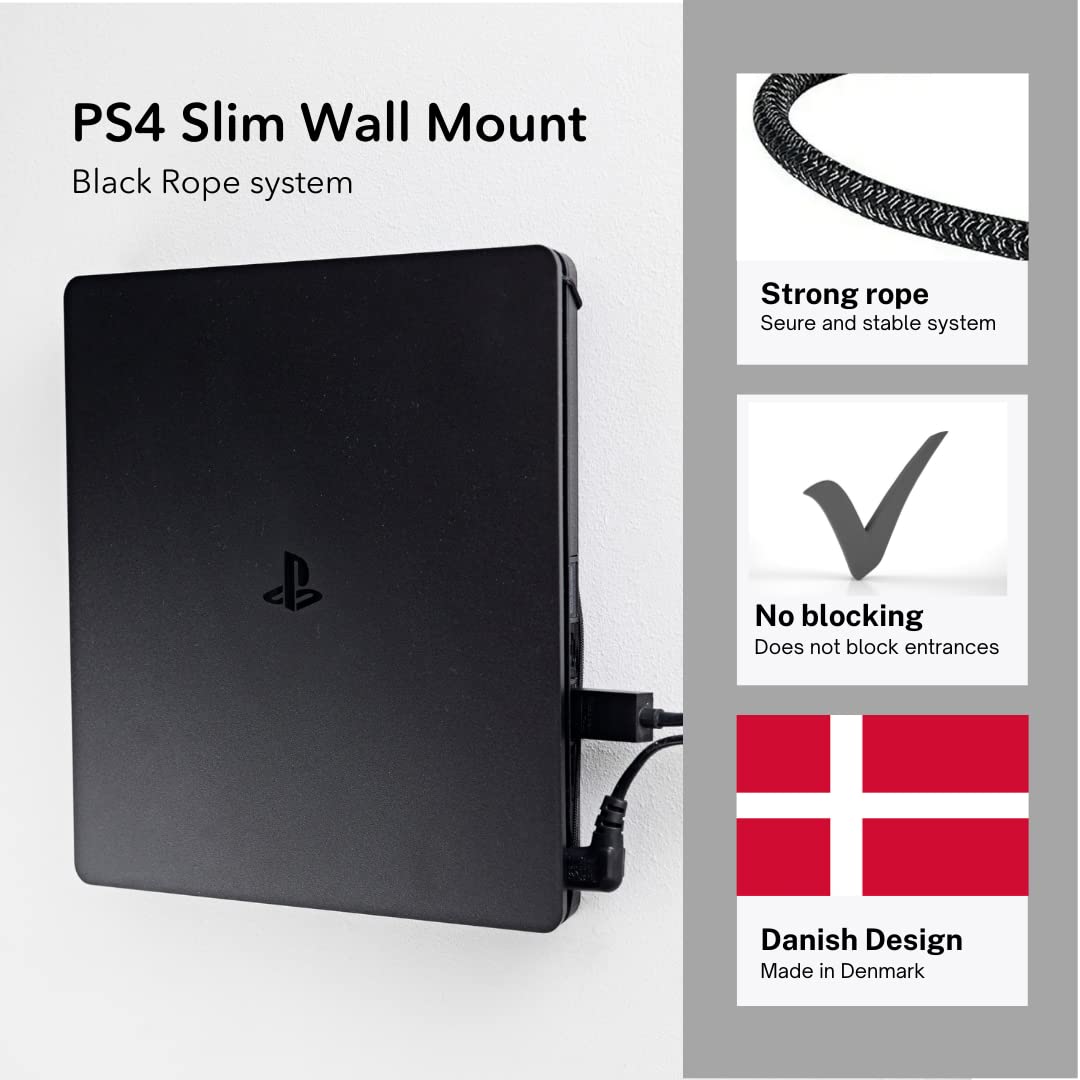 FLOATING GRIP Wall Mount Compatible with PS4 Slim/Playstation 4 Slim (Bundle: Fits PS4 Slim + 2X Controllers)