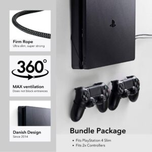 FLOATING GRIP Wall Mount Compatible with PS4 Slim/Playstation 4 Slim (Bundle: Fits PS4 Slim + 2X Controllers)