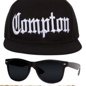 Gravity Threads Compton 80s Rapper Costume Kit Flat Bill Hat w Sunglasses, Chain - Black