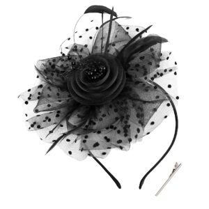 BABEYOND Fascinator Hats for Women Tea Party Kentucky Headband Derby Wedding Flower Feathers Hair Clip Black