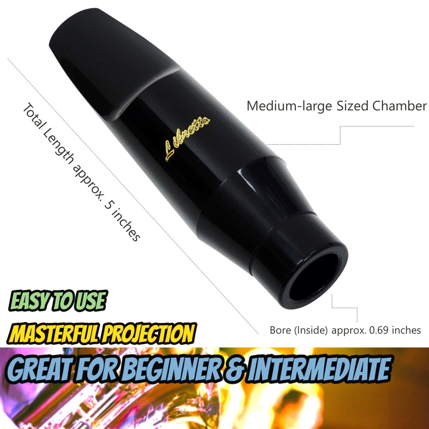 Libretto Baritone Saxophone Mouthpiece Kit, Giftable Standard Mouthpiece Set: ABS 4C Mouthpiece, Plastic Cap, Gold Lacquered Ligature. Finely Designed for Beginner and Intermediate