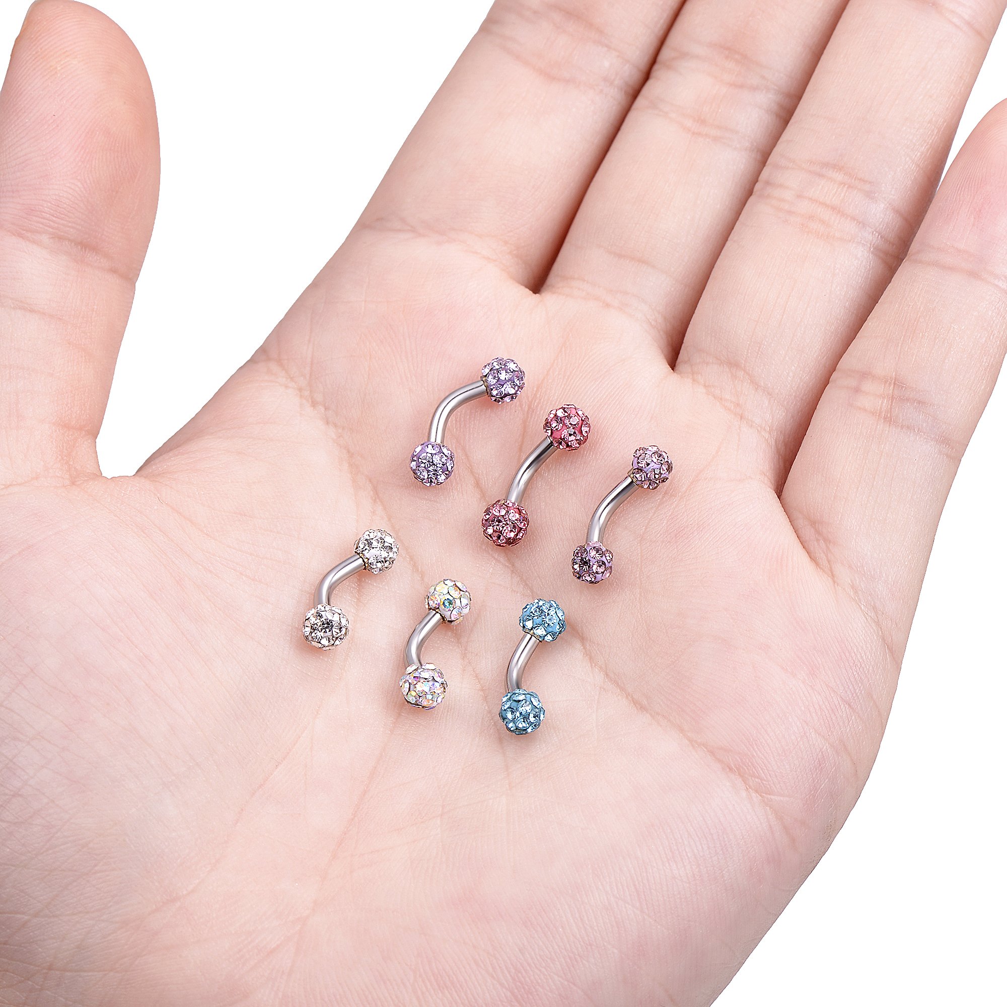 Tornito 6PCS 14G Short Bar Stainless Steel Belly Button Rings 6mm Bar Navel Rings for Women Barbell Dangle Body Piercing Jewelry