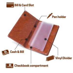 Aurya Leather Checkbook Cover Holder with Free Divider Right Handed with Middle Pen Design Checkbook Cover Case for Women/Men