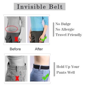 SUOSDEY Women Invisible Belt Black Stretch Belts for Women Adjustable With No Show Plastic Buckle