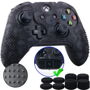 9cdeer studded protective customize transfer printing silicone cover skin sleeve case + 8 thumb grips analog caps for xbox one/s/x controller skull black compatible with official stereo headset