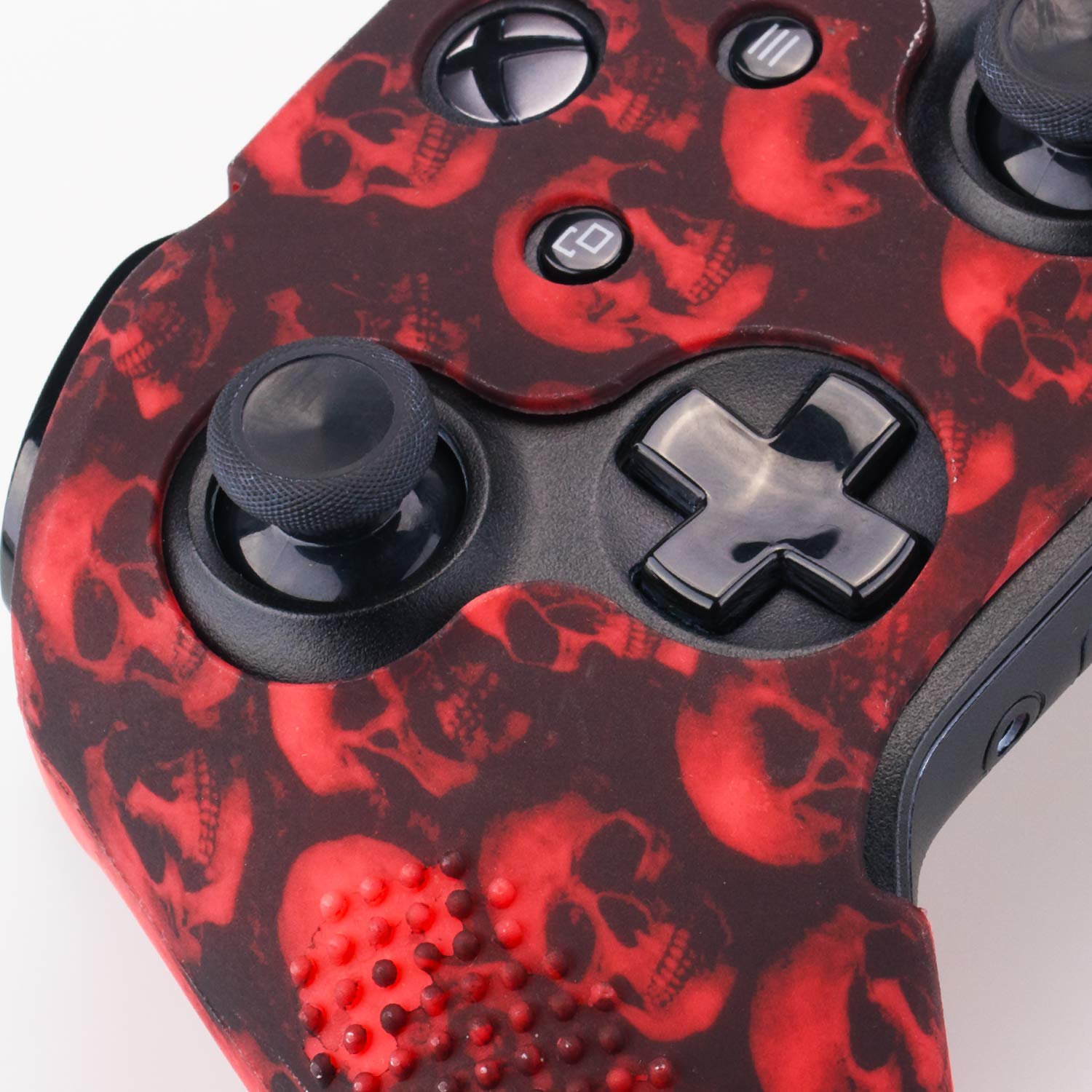 9CDeer Studded Protective Customize Transfer Printing Silicone Cover Skin Sleeve Case + 8 Thumb Grips Analog Caps for Xbox One/S/X Controller Skull Red Compatible with Official Stereo Headset