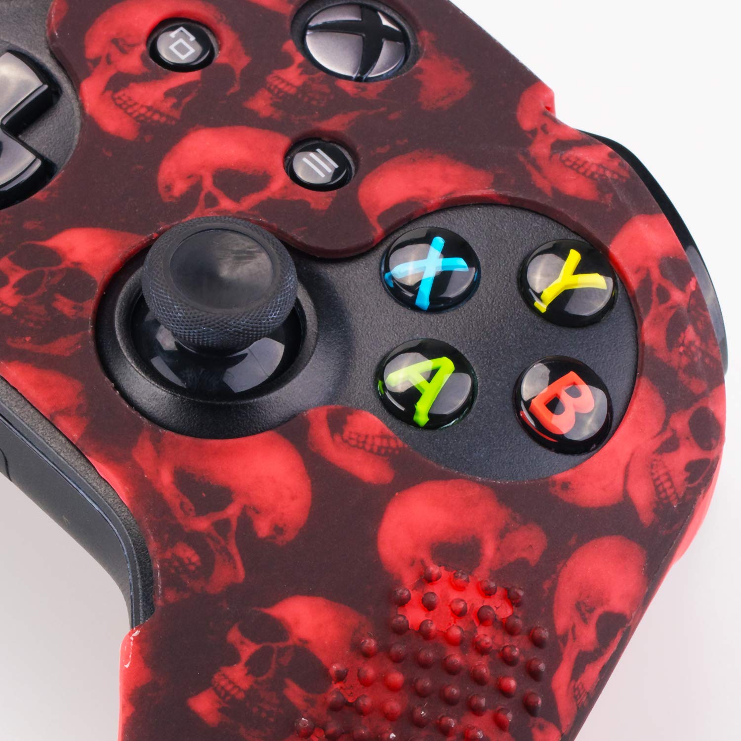 9CDeer Studded Protective Customize Transfer Printing Silicone Cover Skin Sleeve Case + 8 Thumb Grips Analog Caps for Xbox One/S/X Controller Skull Red Compatible with Official Stereo Headset