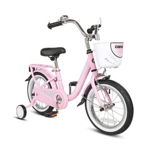 COEWSKE Kid's Bike Steel Frame Children Bicycle 14-16 Inch with Training Wheel(14" Pink)