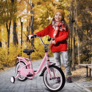 COEWSKE Kid's Bike Steel Frame Children Bicycle 14-16 Inch with Training Wheel(14" Pink)