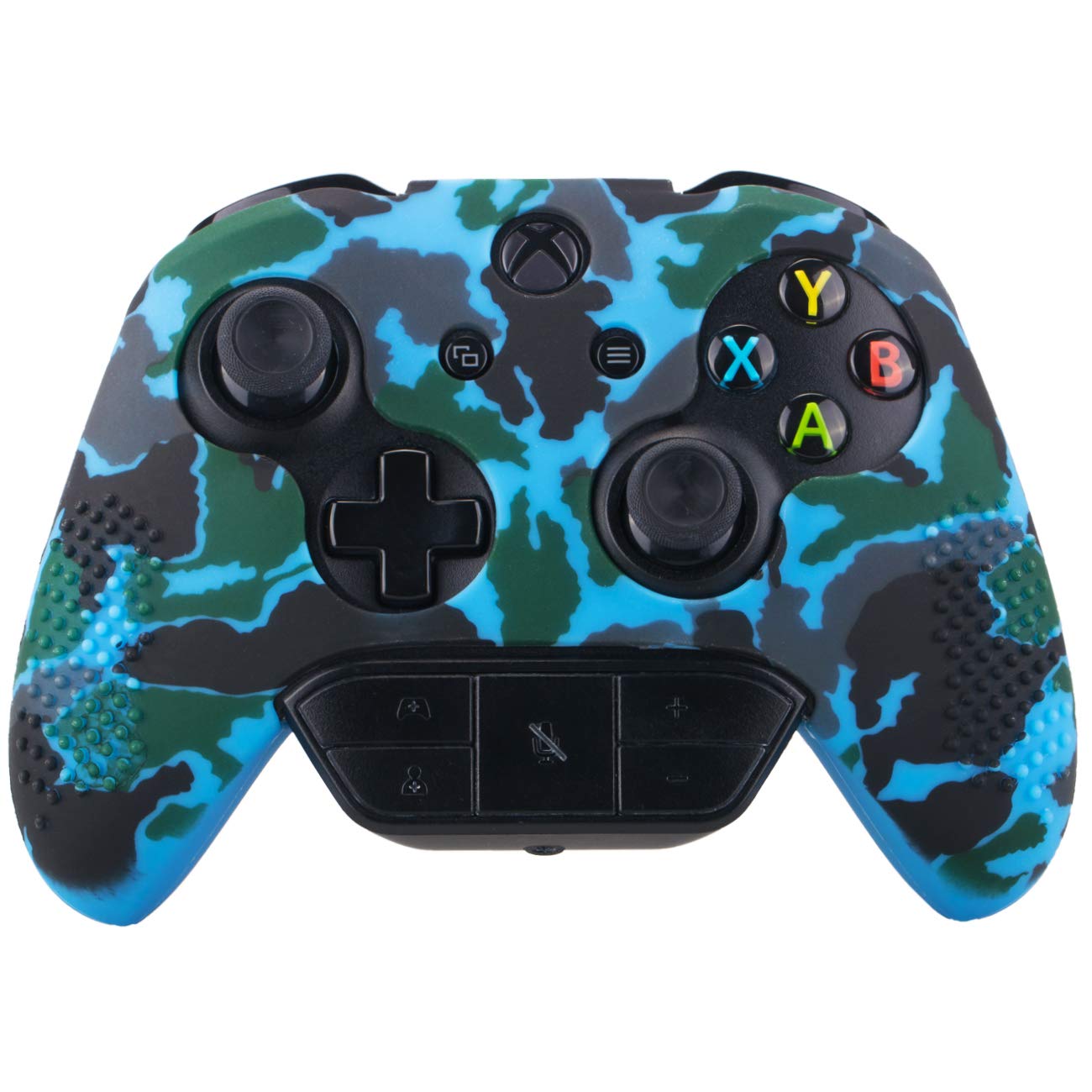 9CDeer Studded Protective Customize Transfer Printing Silicone Cover Skin Sleeve Case + 8 Thumb Grips Analog Caps for Xbox One/S/X Controller Camouflage Blue Compatible with Official Stereo Headset