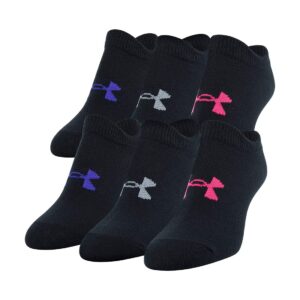 Under Armour Youth Essential 2.0 Lightweight No Show Socks, 6-Pairs, Black Penta Pink Assorted, Small