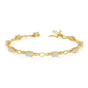 Jewels By Lux 14K Yellow Gold Oval Opal and Diamond Bracelet