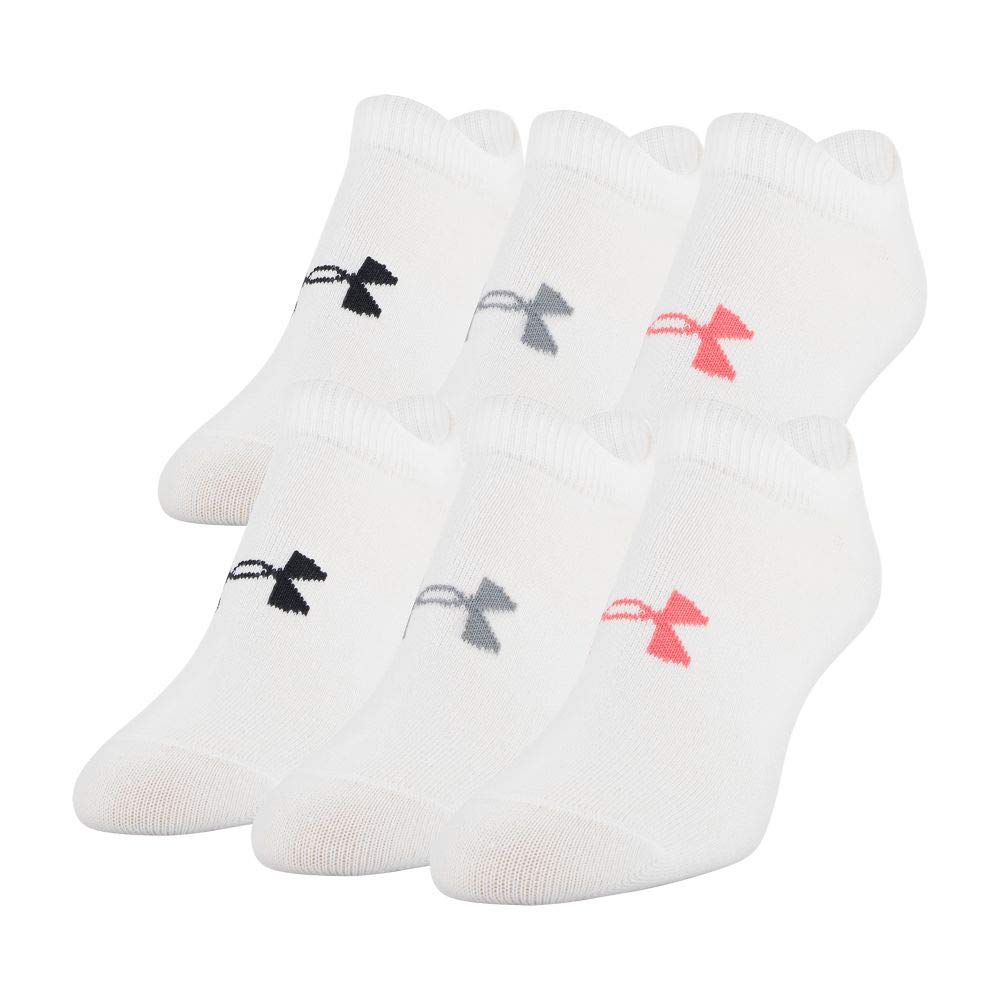 Under Armour Women's Essential 2.0 No Show Socks, 6-Pairs , White Assorted , Medium