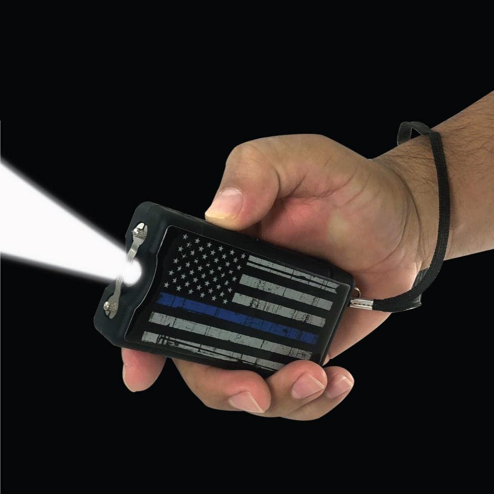 Police Force Blue Line 9,000,000* Stun Gun Flashlight for Self Defense w/Disable Pin, Safety Switch, and Rechargeable Battery