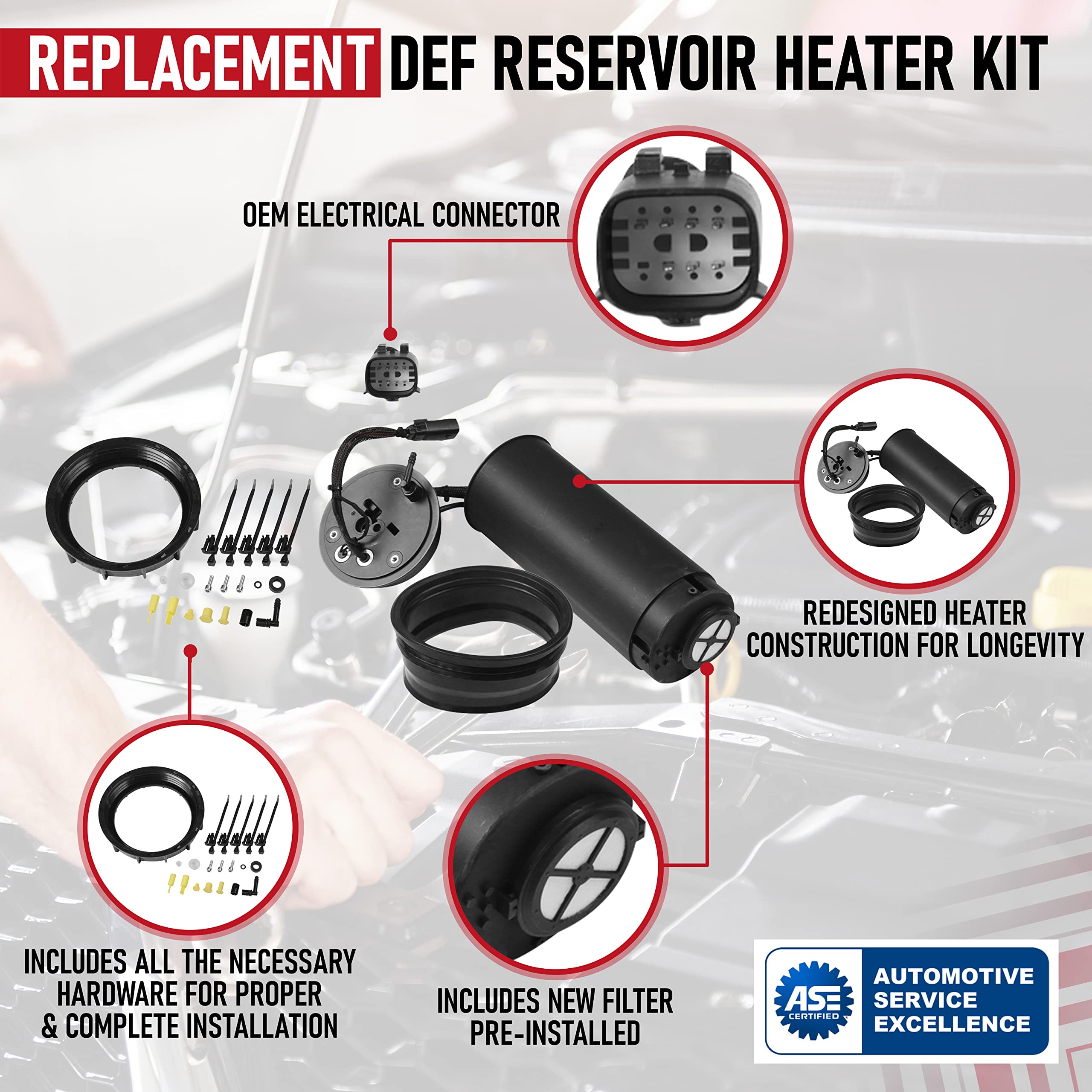 Diesel Exhaust Fluid Reservoir Heater Kit - 6.7L V8 DEF - Compatible with Ford F-250, F-350, F-450, F-550 Super Duty 2011, 2012, 2013, 2014, 2015, 2016 - Replaces BC3Z5J225KA, BC3Z5J225L, 904372