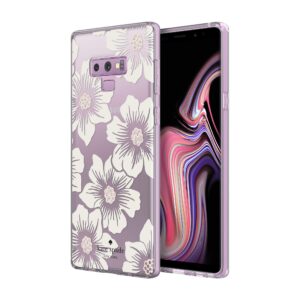 kate spade new york defensive hardshell case for samsung galaxy note9 - hollyhock floral clear/cream with stones