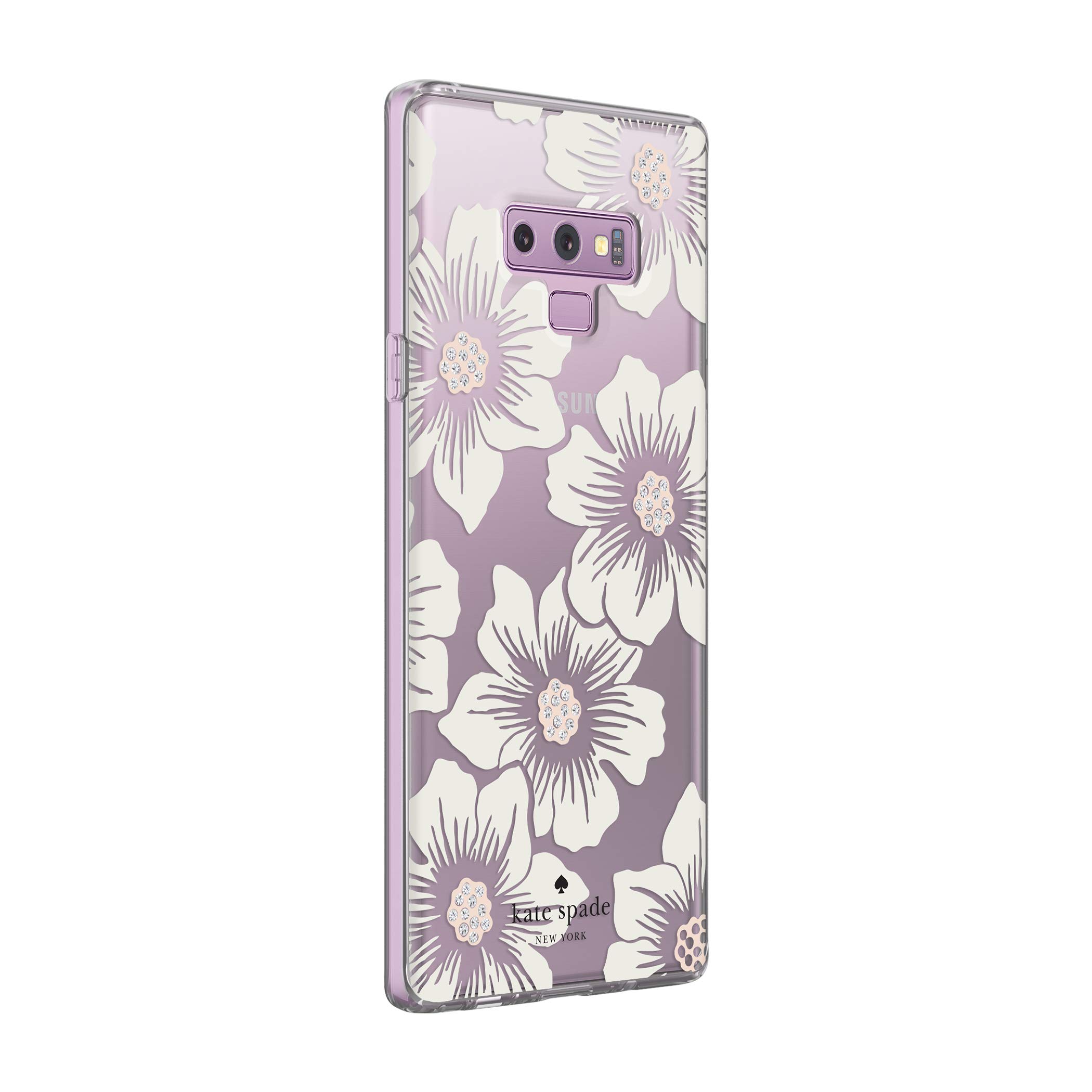 kate spade new york Defensive Hardshell Case for Samsung Galaxy Note9 - Hollyhock Floral Clear/Cream with Stones