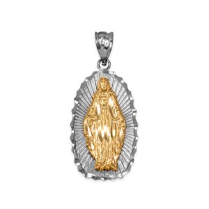 la blingz 10k two-tone white & yellow gold lady of guadalupe dc pendant