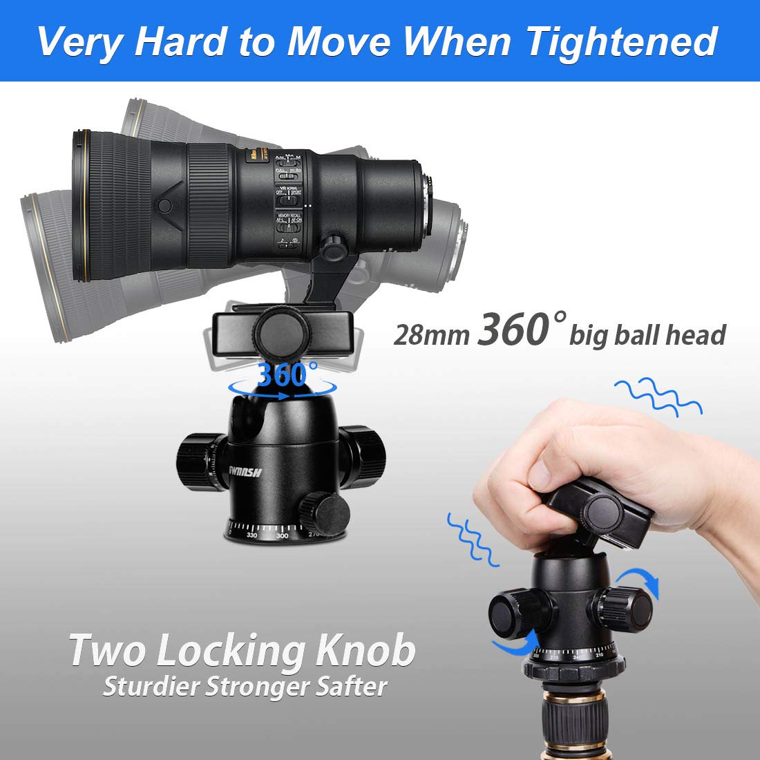 GWNNSH Camera Lightweight Travel Tripod, 58” Detachable Monopod, Aluminum Ball Head Stand 3 X Control Knobs with Calibration, DSLR QR Plate, Level Indicator, Flip Lock Design. Dare to Compare