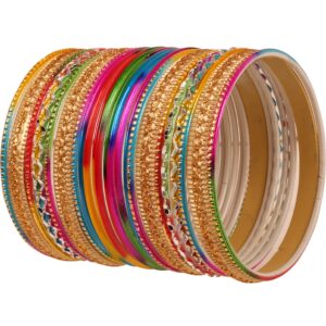 Touchstone "Gorgeous Rainbow Bangle Collection". Indian Bollywood Colorful Bangle Bracelets. Set of 24. In Antique Gold Tone For Women.