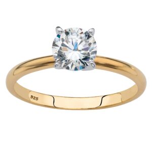 palmbeach yellow gold-plated or sterling silver round cubic zirconia solitaire engagement ring size 6