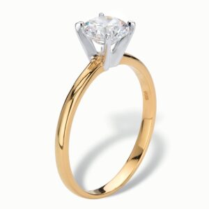 PalmBeach Yellow Gold-Plated or Sterling Silver Round Cubic Zirconia Solitaire Engagement Ring Size 6