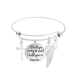 awegift memgift memorial jewelry loss of loved mom dad grandma expandable bracelet angel wing i'll hold you in my heart until i can hold you in heaven