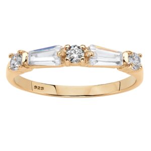 palmbeach yellow gold-plated sterling silver round cubic zirconia wedding band ring (2mm) sizes 5-10 size 7