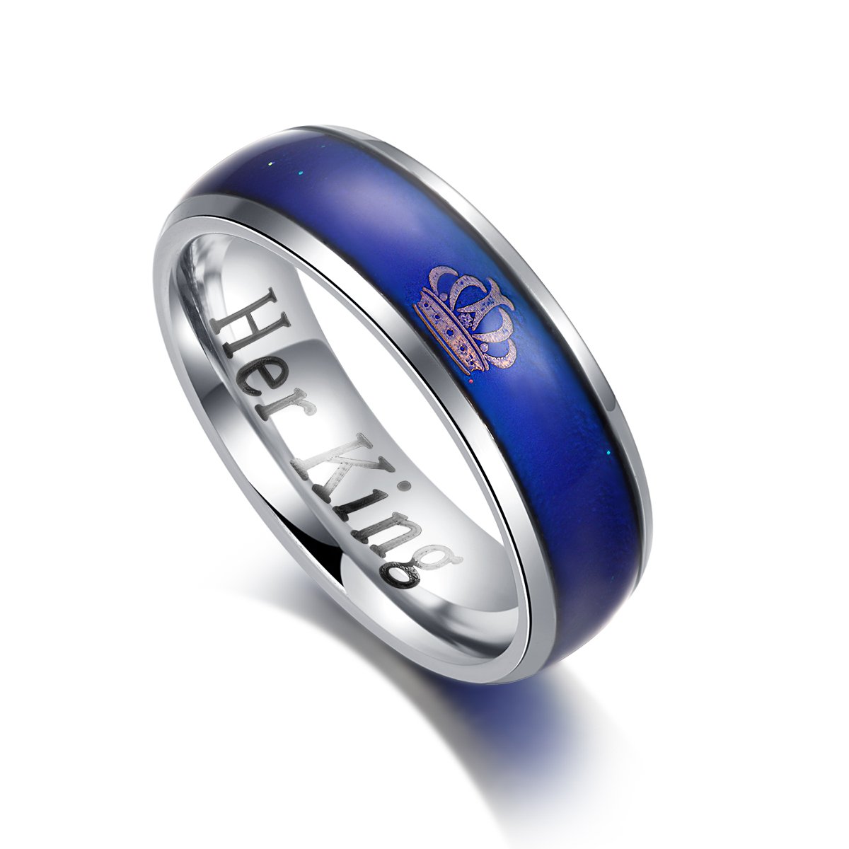 KAIYUFU Jewelers Her King His Queen Rings Imperial Crown Stainless Steel Mood Ring Changing Color Romantic Matching Wedding Band Gifts Women Size US 7