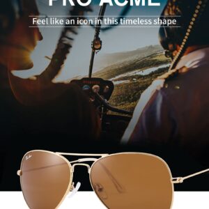 Pro Acme Classic Aviator Sunglasses for Men Women 100% Real Glass Lens (Gold/Brown)